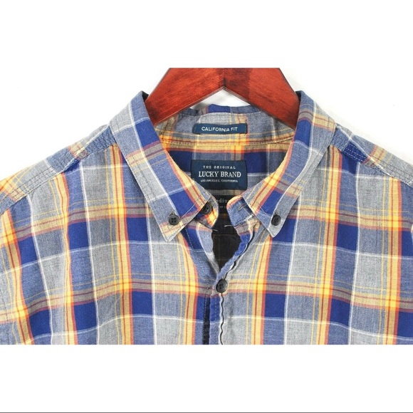 Lucky Brand Blue Yellow Plaid Button Up Shirt M - Picture 3 of 4